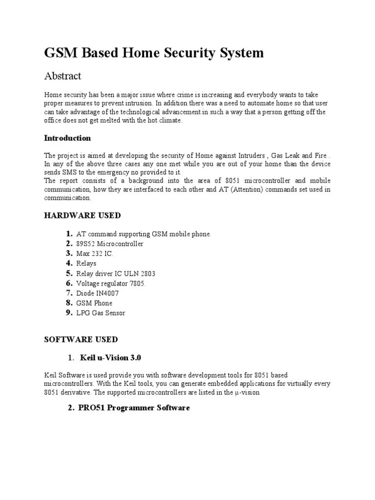 GSM Based Home Security System PDF Microcontroller Computer Data