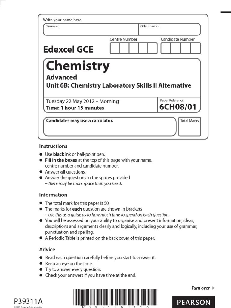 Edexcel Chemistry unit 6 june 2012 question paper Titration Chemical Substances