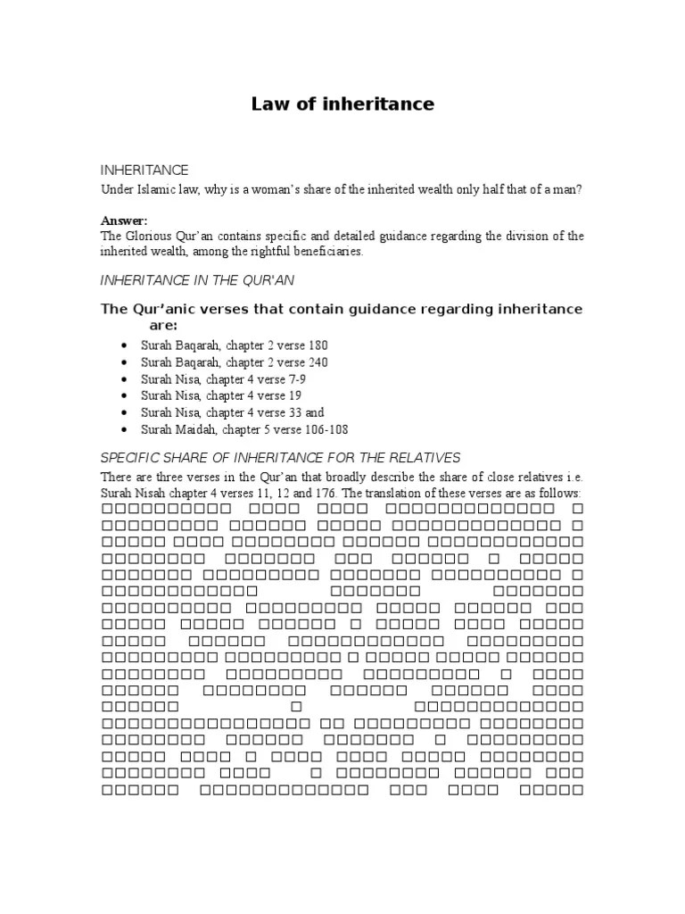 Inheritance Property How To Divide PDF Surah Inheritance