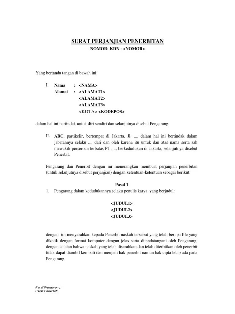 Contoh Surat Perjanjian Penerbitan