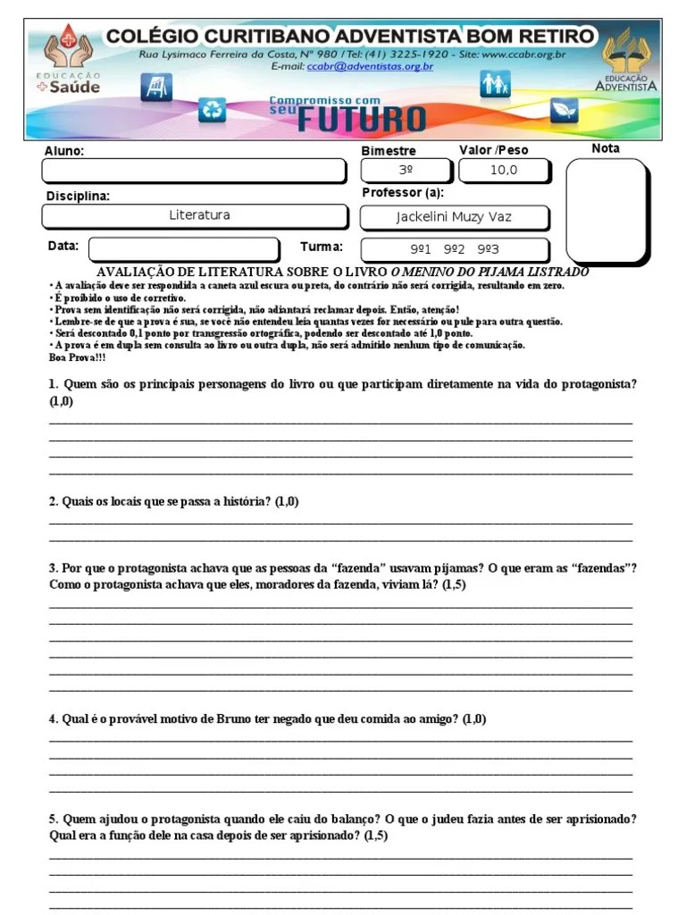 Prova O Menino Do Pijama Listrado Henrique