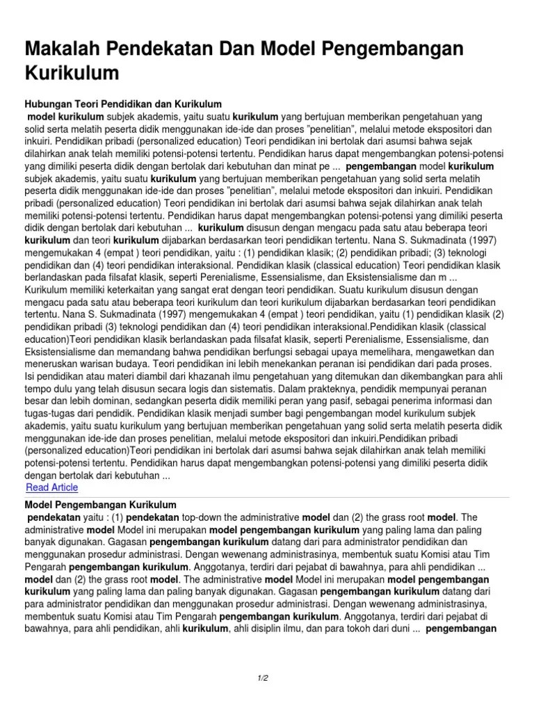 Makalah Pendekatan Dan Model Pengembangan Kurikulum