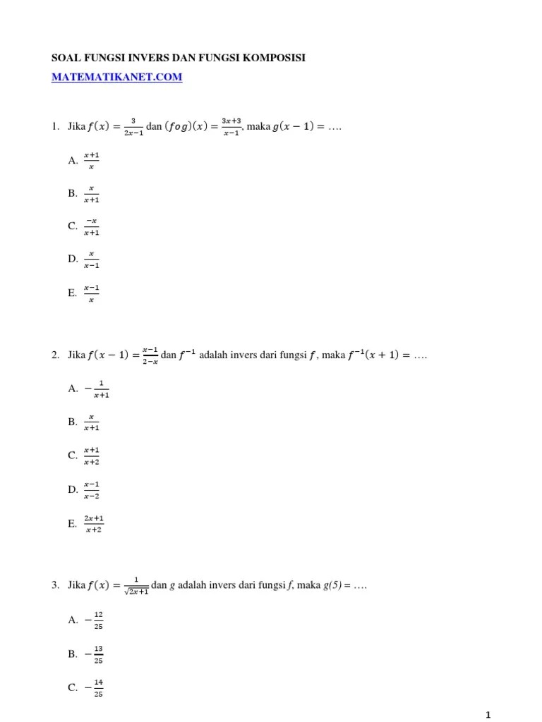 Contoh Soal: Contoh Soal Matematika Kelas 10 Fungsi Invers