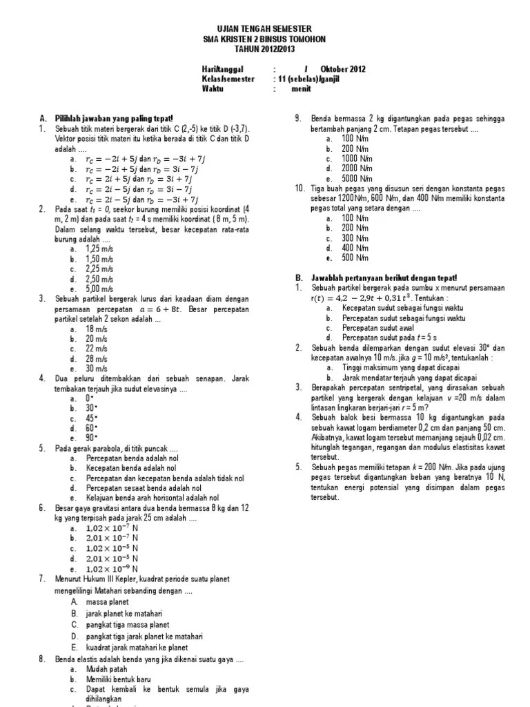 Contoh Soal Ujian Tengah Semester Kelas 10