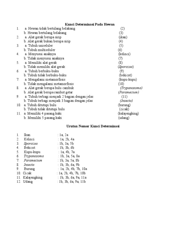 Kunci Determinasi Pada Hewan | PDF