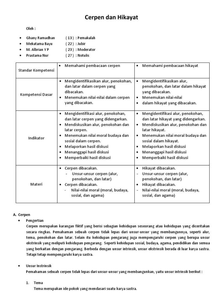 Cerpen Dan Hikayat Makalah 3 | PDF