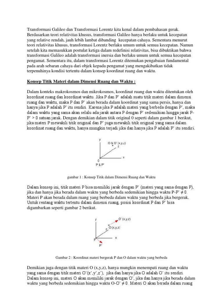 Transformasi Galileo Dan Transformasi Lorentz Kita Kenal Dalam
