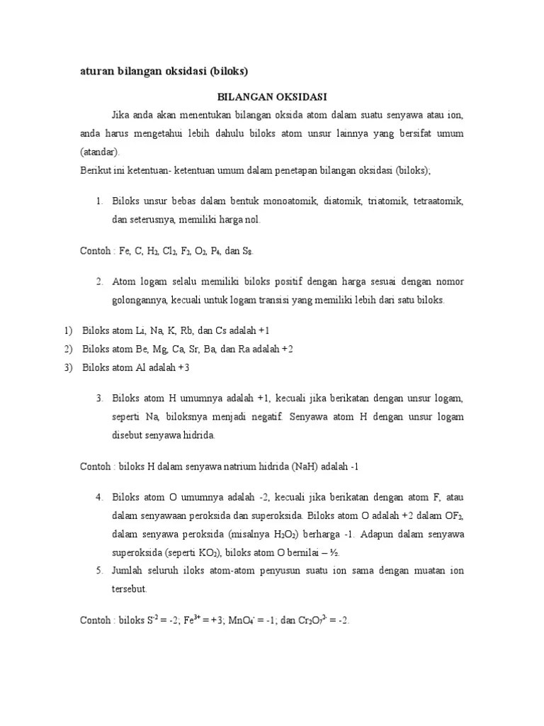 Aturan Bilangan Oksidasi | PDF