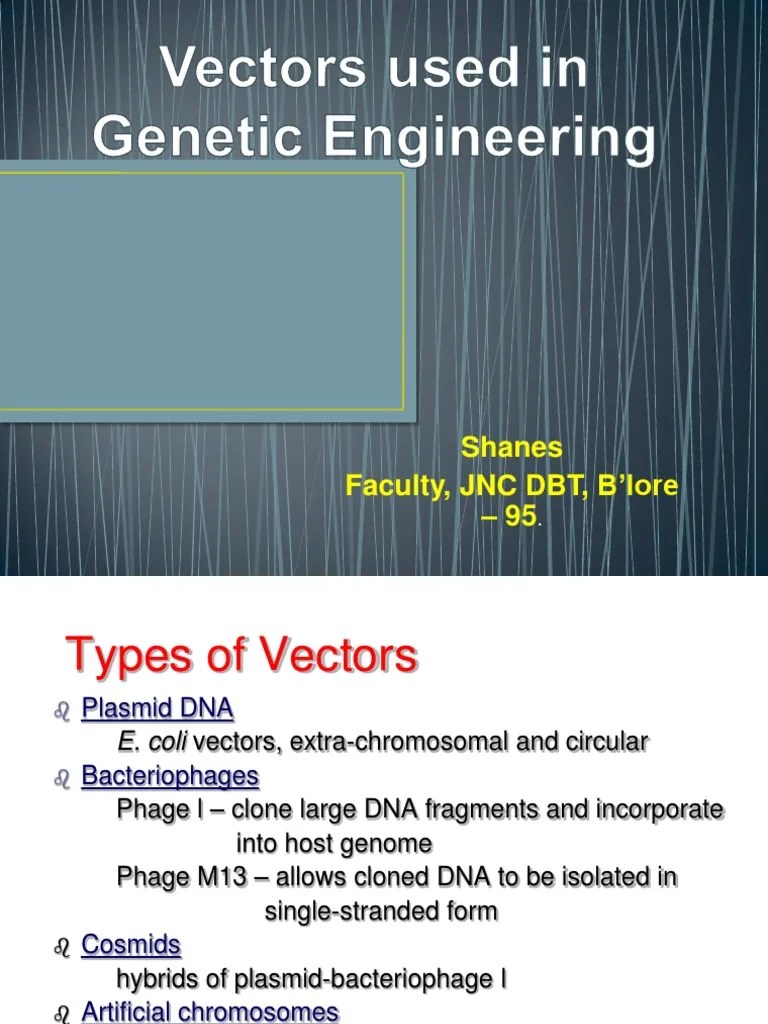 Vectors Used in Engineering Plasmid Molecular Cloning