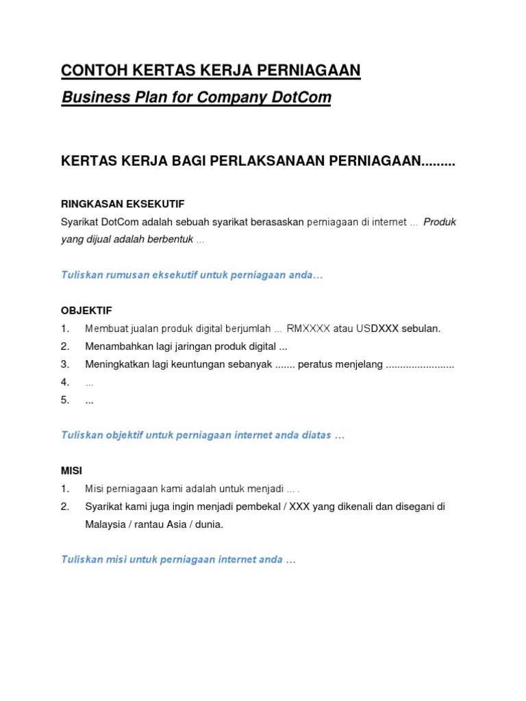 Contoh Kertas Kerja Perniagaan Online Bantuan Kewangan