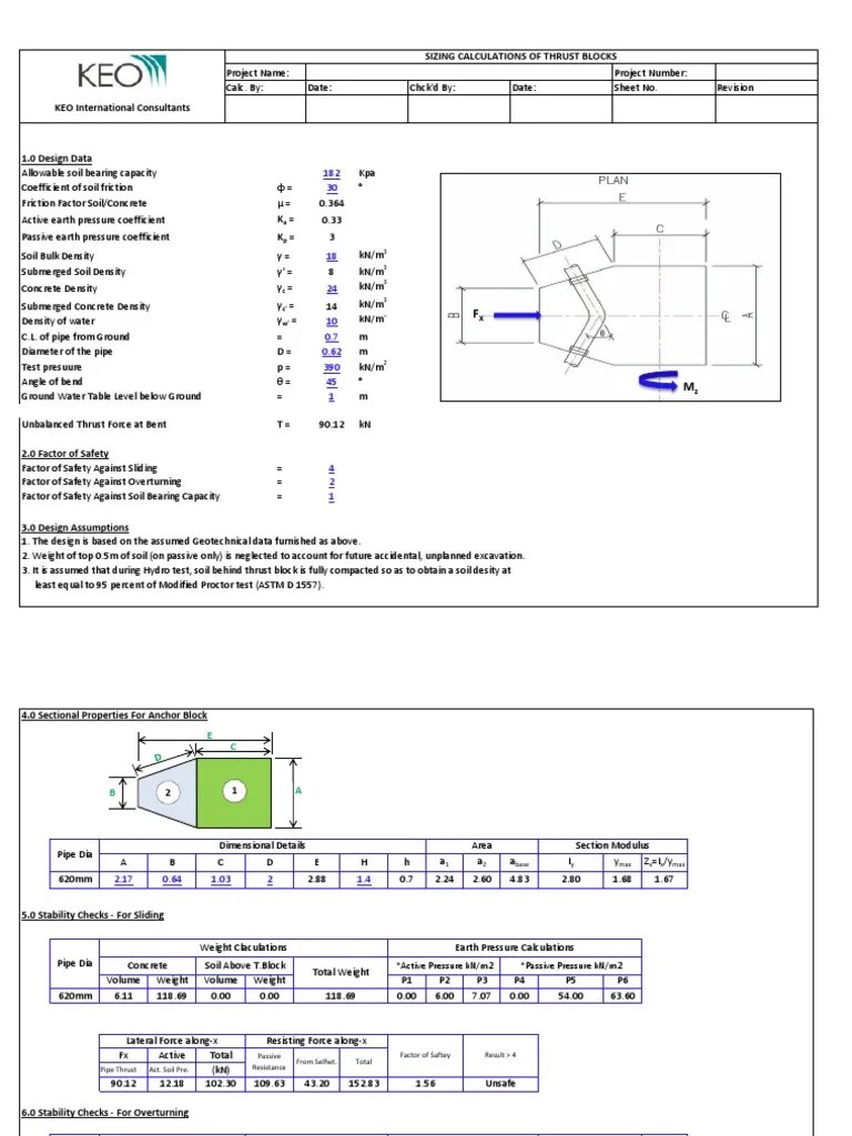 Sizing Calculations of Thrust Blocks Geotechnical Engineering Pressure