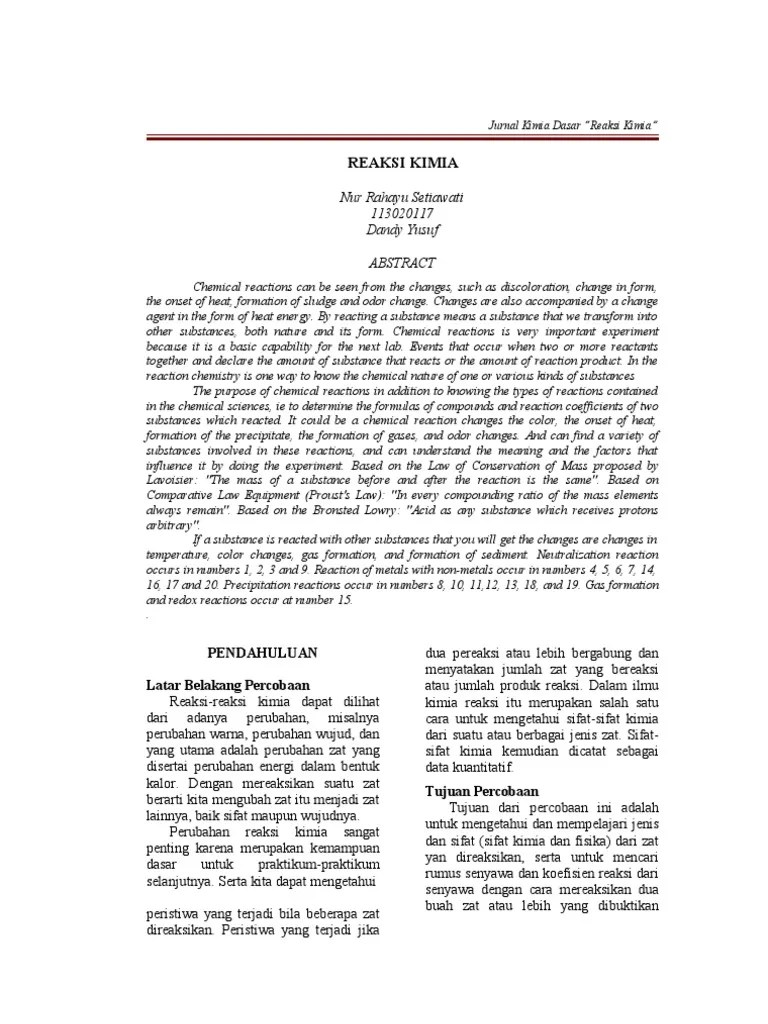 Jurnal Stoikiometri Reaksi Kimia Pdf Berkas Pendidikan