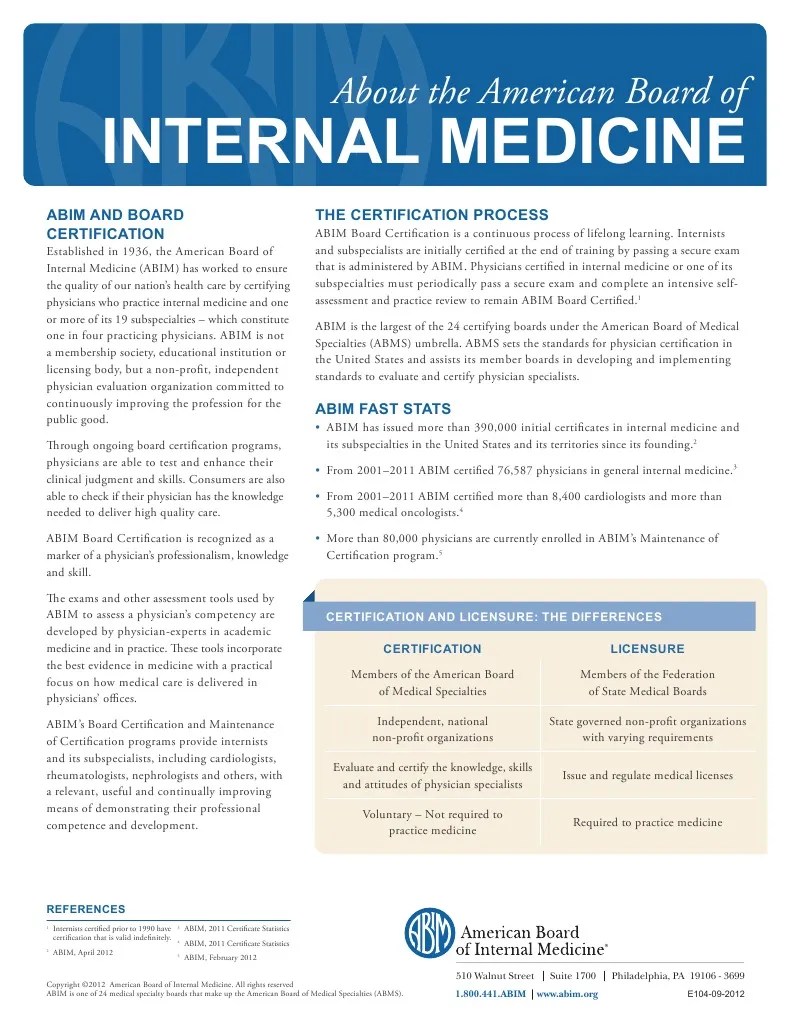 About ABIM Certification by the American Board of Internal Medicine