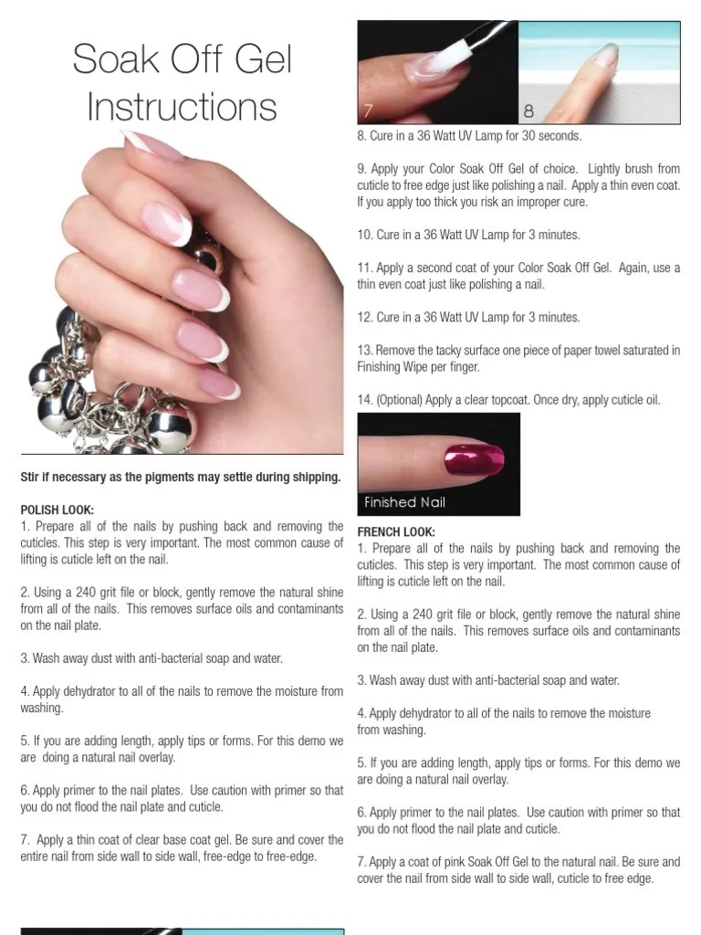 Soak Off Gel Instructions 8.5x11 Nail (Anatomy) Ultraviolet