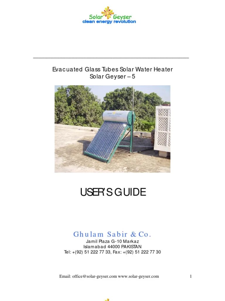 Solar Geyser Installation Manual Water Heating Vacuum Tube