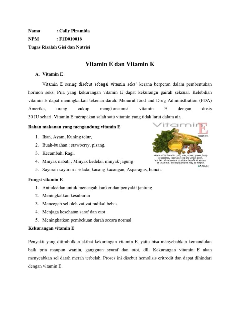 Risalah Gizi Vitamin E Dan K