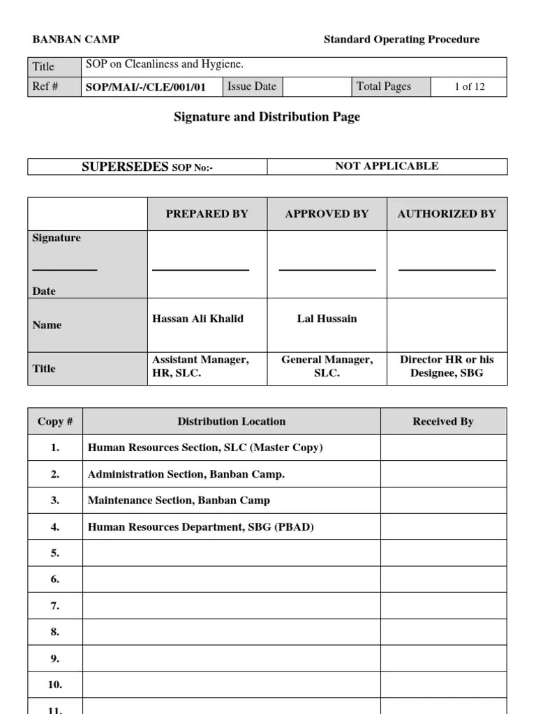 SOP On Cleanliness and Hygiene PDF PDF Toilet Kitchen