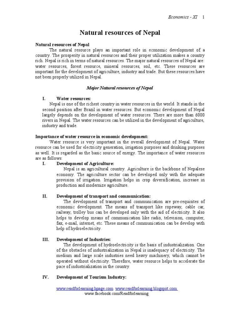 5 Natural Resources of Nepal PDF Deforestation Water Resources