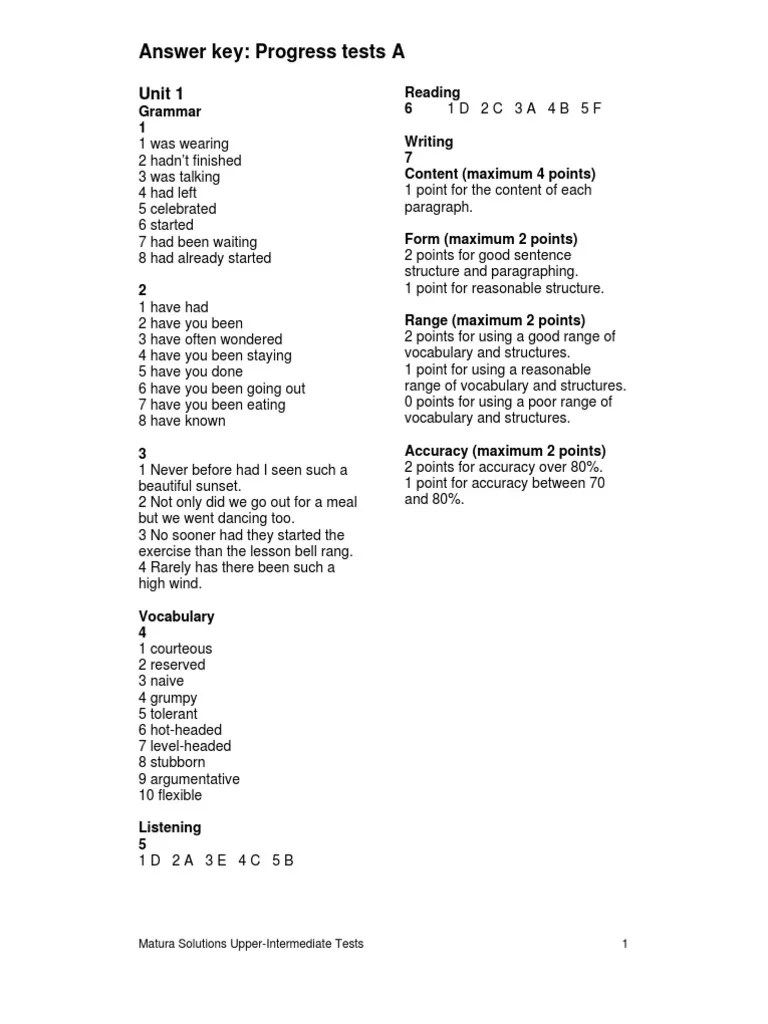 Answer Solutions Pre Intermediate Test Unit 8