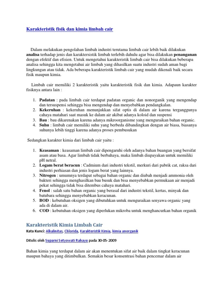 Karakteristik Fisik Dan Kimia Limbah Cair | PDF