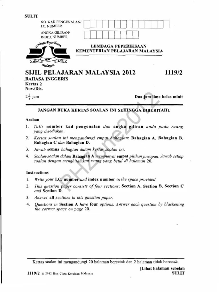 Soalan Dan Skema Jawapan Bahasa Inggeris Tingkatan 4 Kertas 1 malaykiews