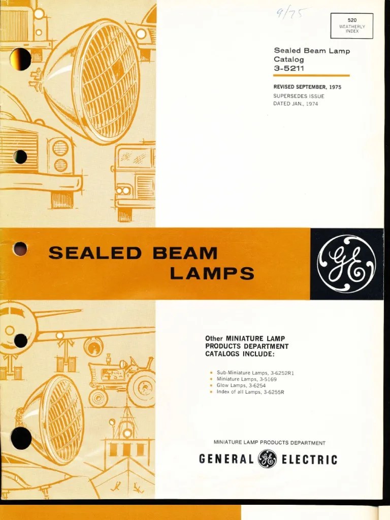 GE Miniature Sealed Beam Lamps Catalog 1975 Headlamp Incandescent