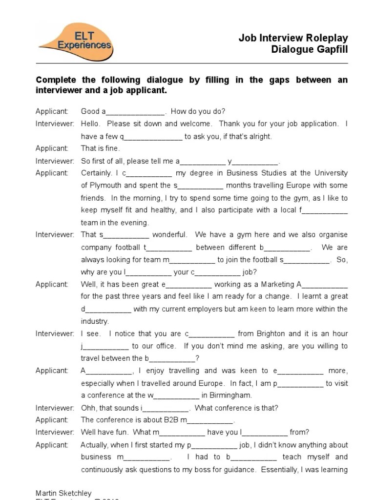 Job Interview Role Play Dialogue Job Interview Labour