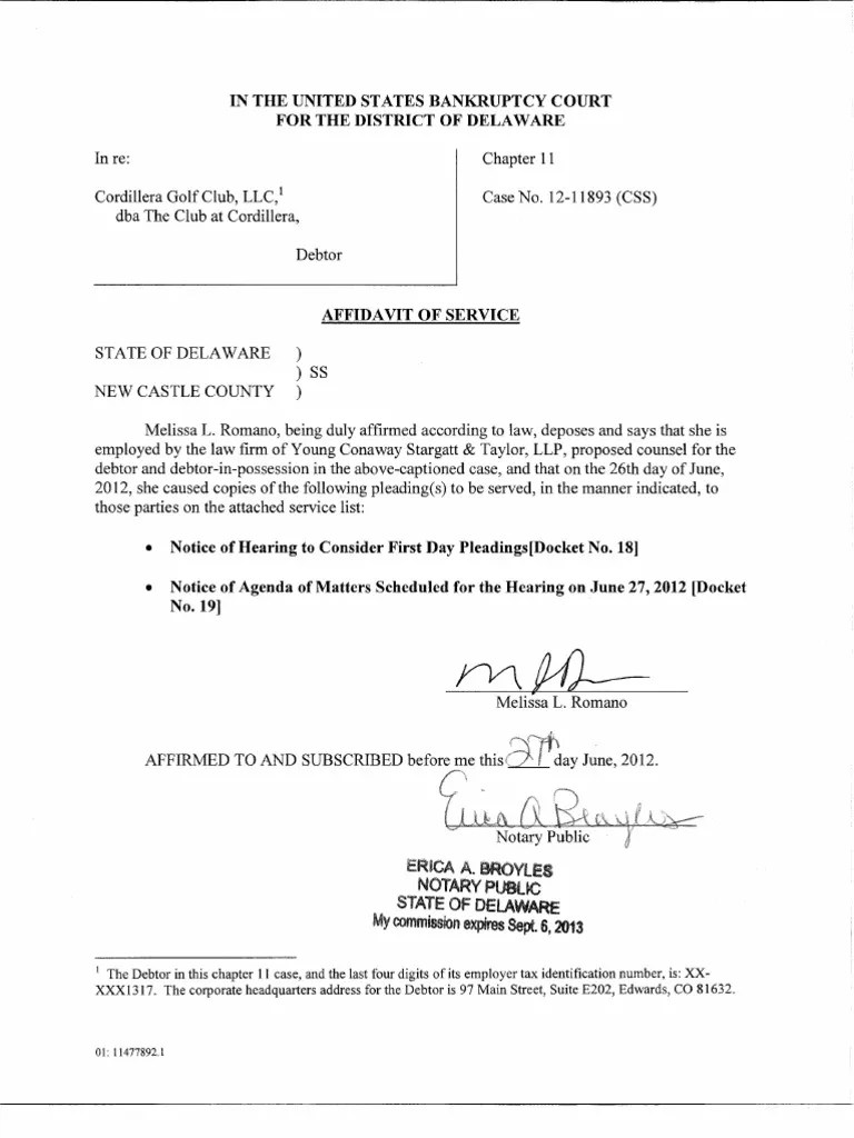 In The United States Bankruptcy Court For The District Of Delaware