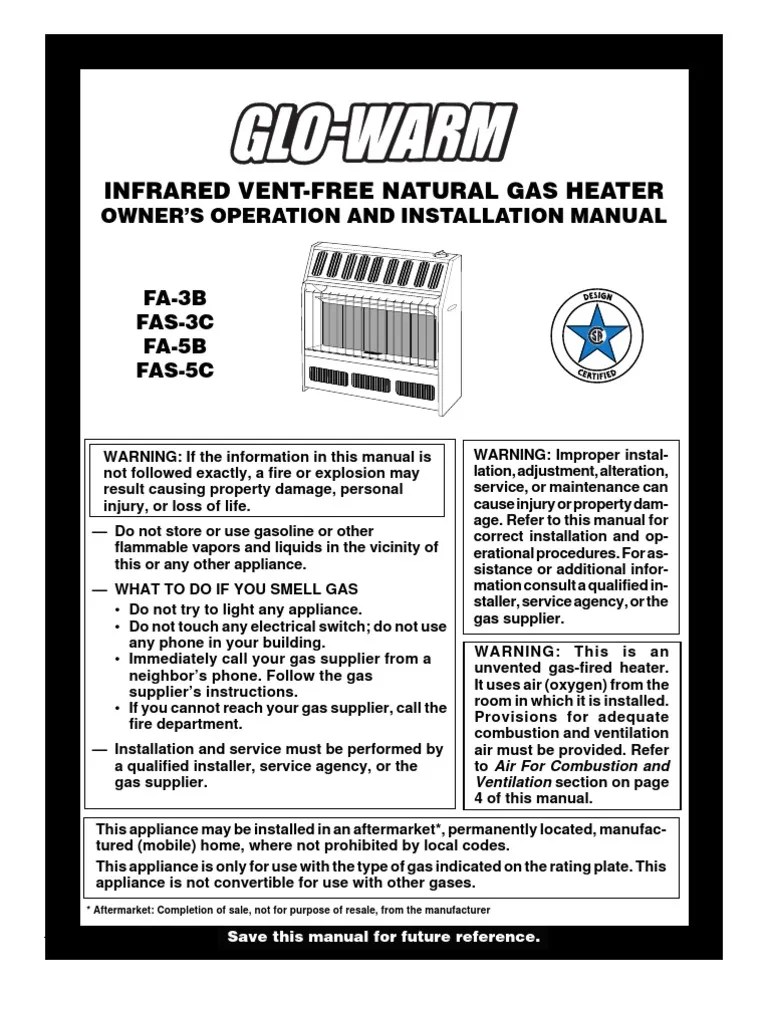 GloWarm Natural Gas Heater Manual PDF Ventilation (Architecture) Thermostat