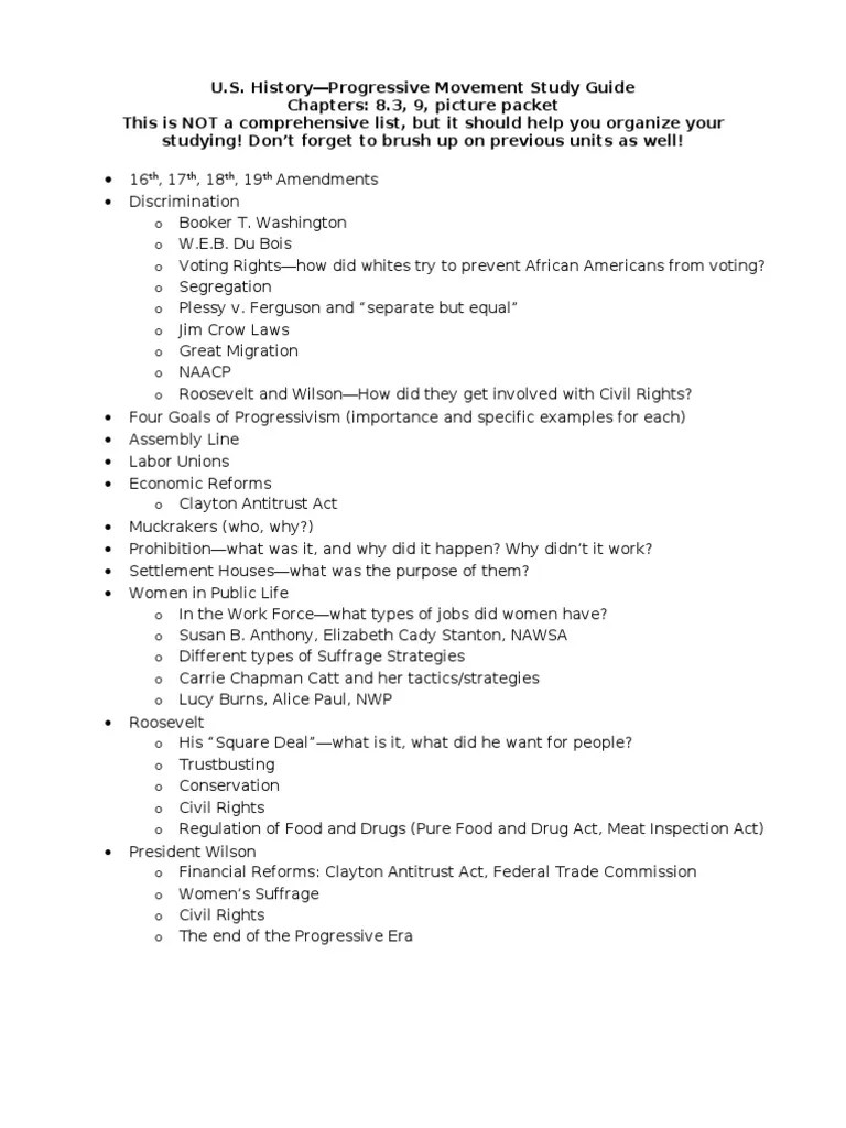 Progressive Era Study Guide | PDF | Progressive Era | Progressivism In