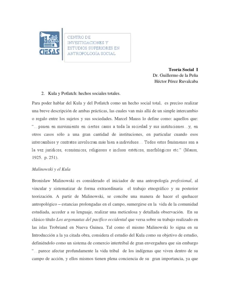 El Kula y el Potlatch como hechos sociales totales Un análisis de