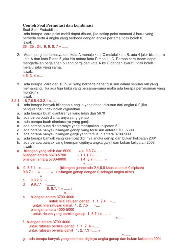 Contoh Soal Permutasi Dan Kombinasi | PDF