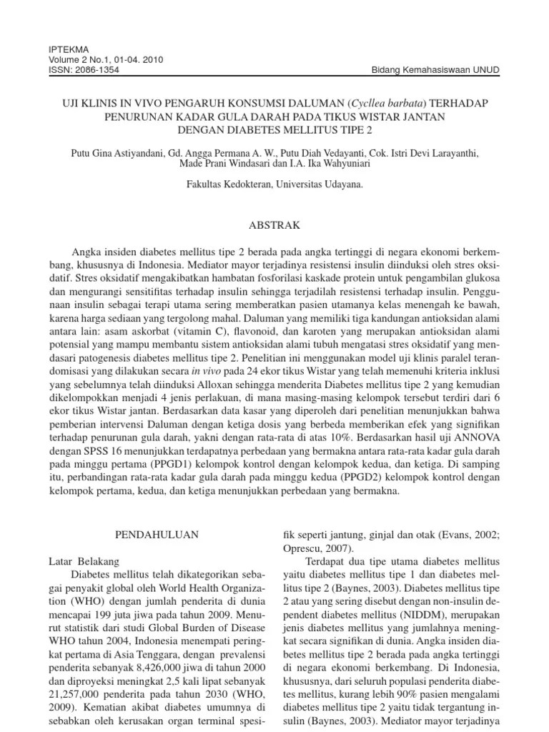Jurnal Kadar Gula Darah Pada Tikus