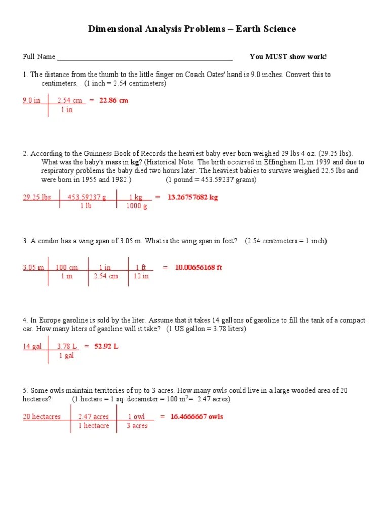 Dimensional Analysis Problems