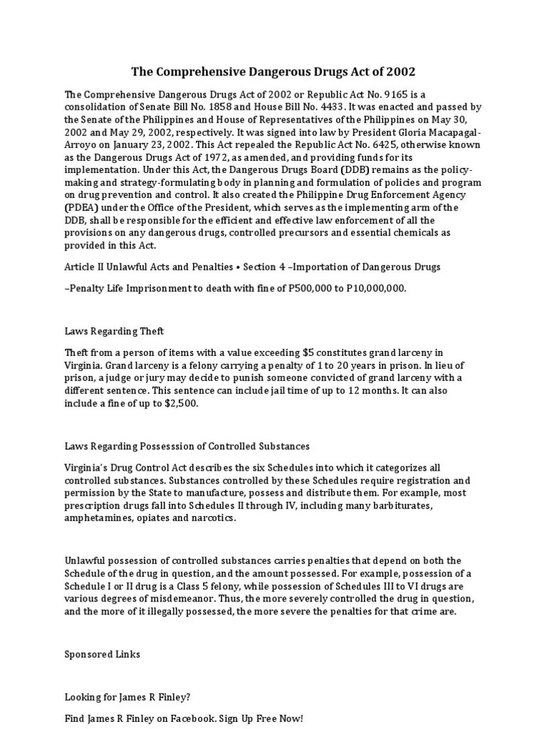 The Comprehensive Dangerous Drugs Act of 2002 PDF Misdemeanor Theft