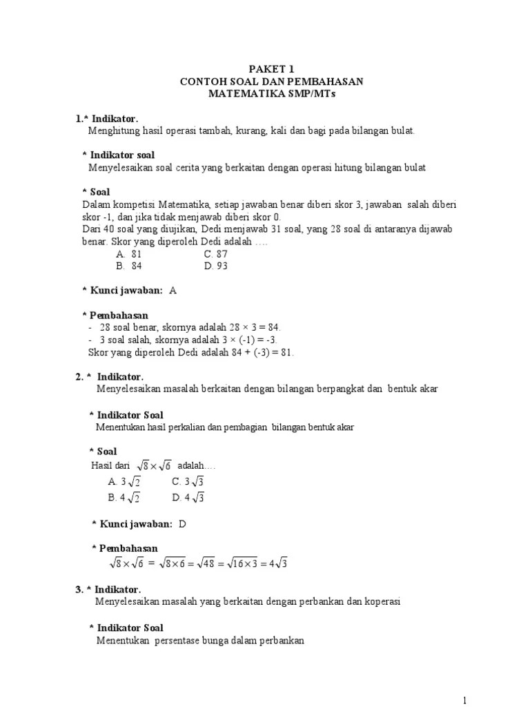 Contoh Soal Benar Salah Matematika Smp Contoh Soal Terbaru