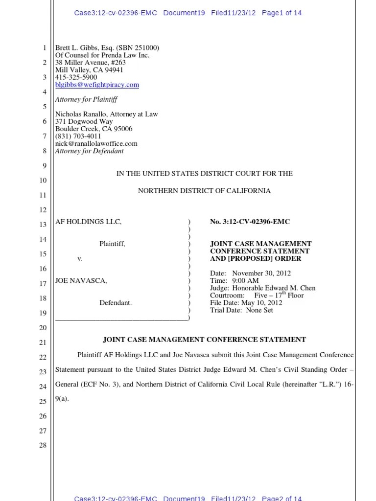 Joint Case Management Conference Statement Document 19 Discovery