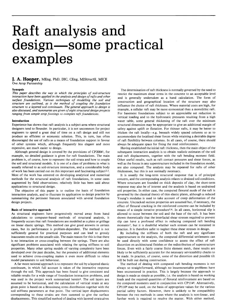 Raft Analysis and Design Some Practical Examples Bending Young's