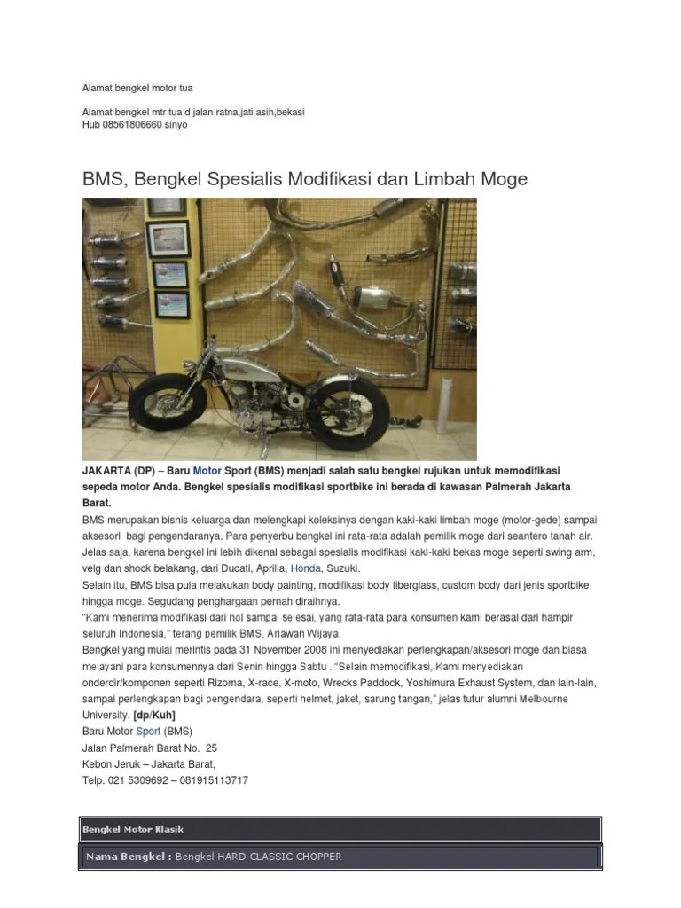 Alamat Bengkel Motor Tua