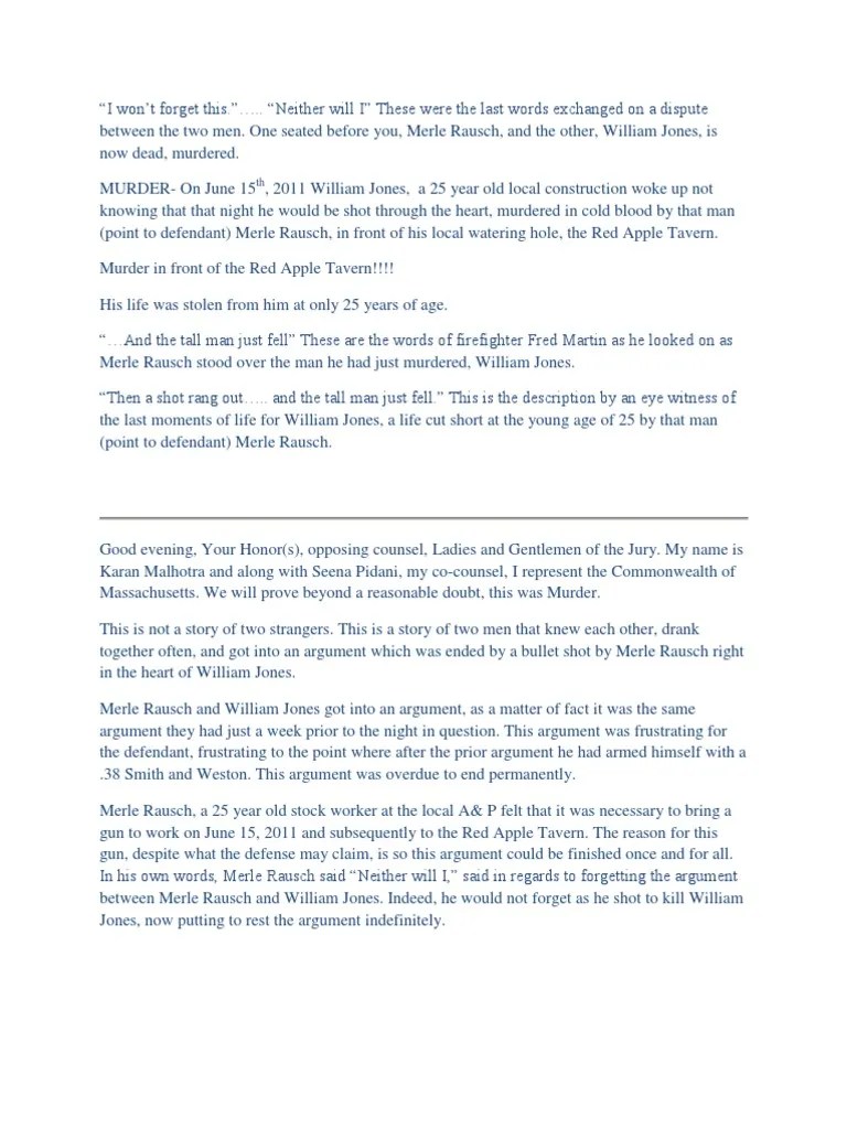 Opening Statement Argument Legal Procedure