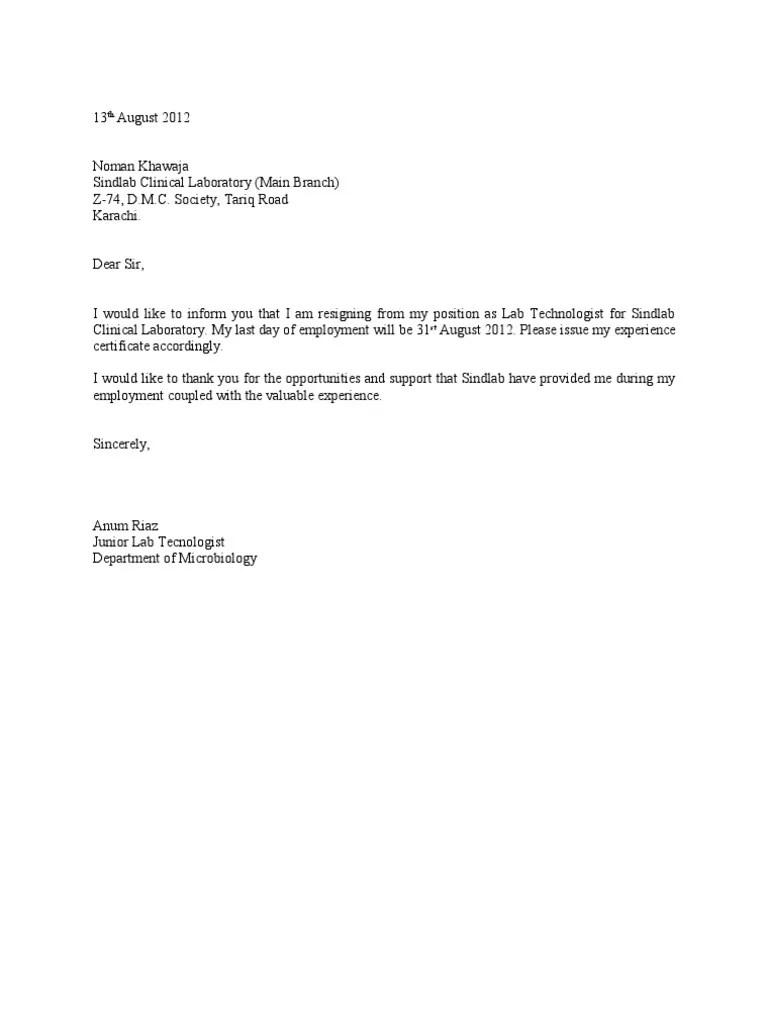 Resignation Letter Template Basic Final PDF
