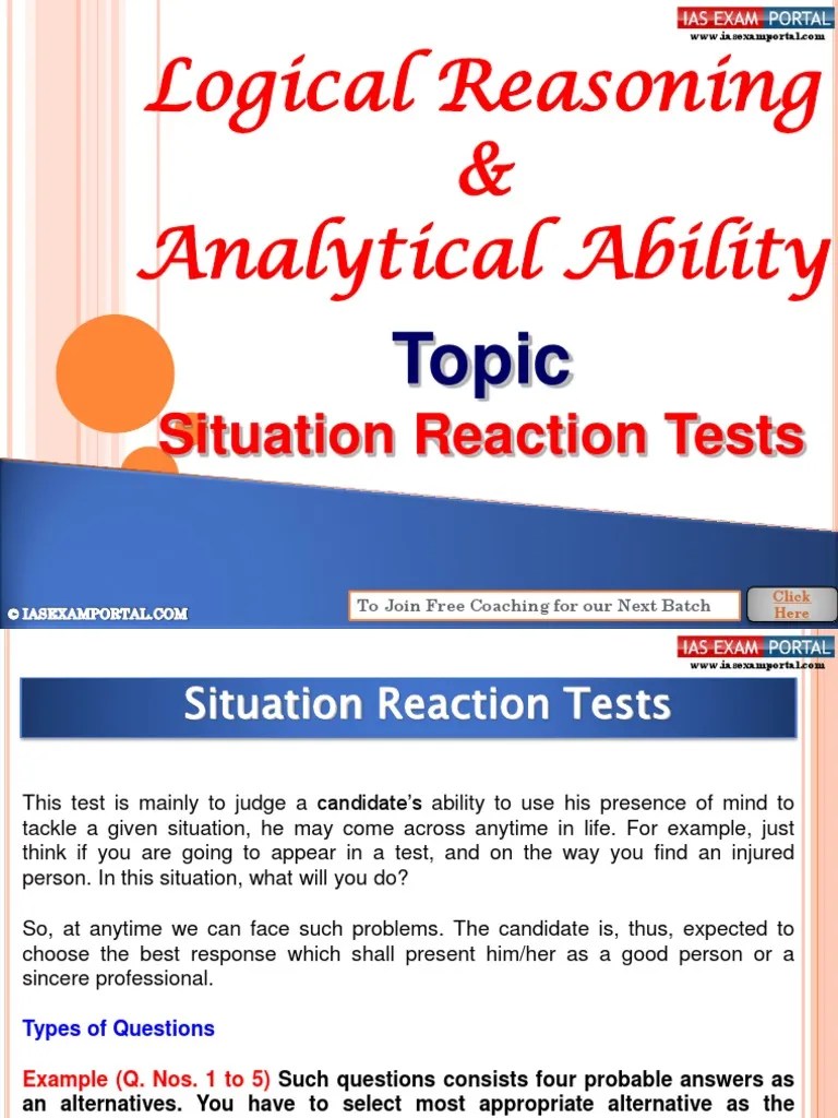 Logical Reasoning Analytical Ability Situation Reaction Test PDF