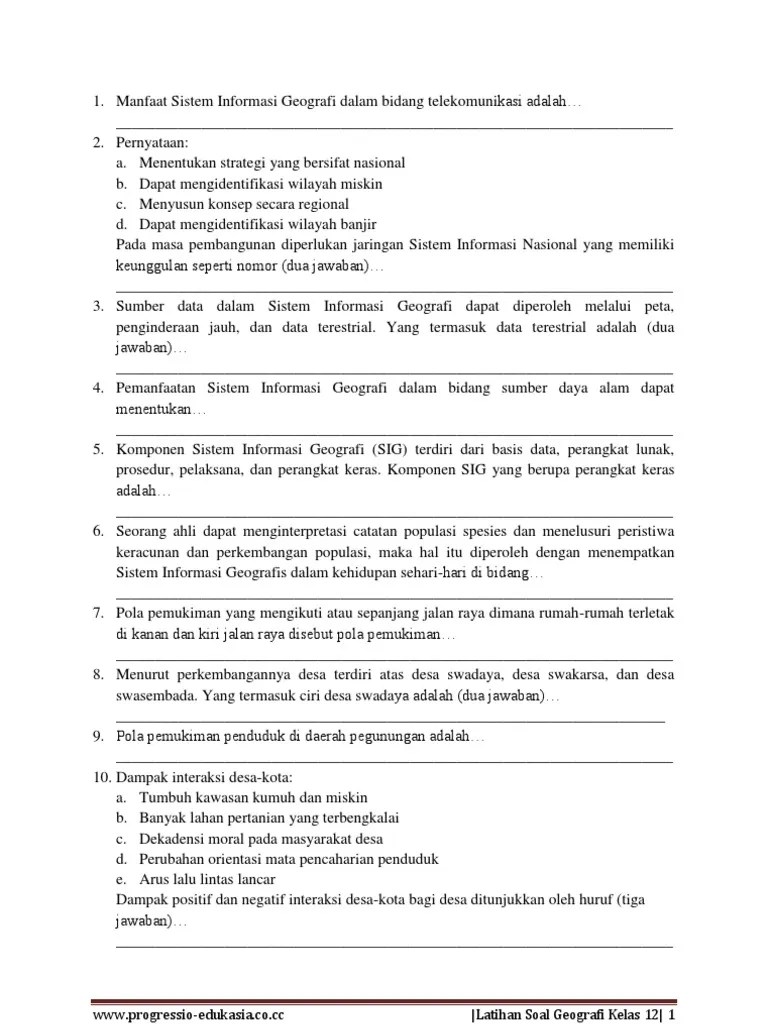 Latihan Soal Geografi SMA Kelas 12 | PDF