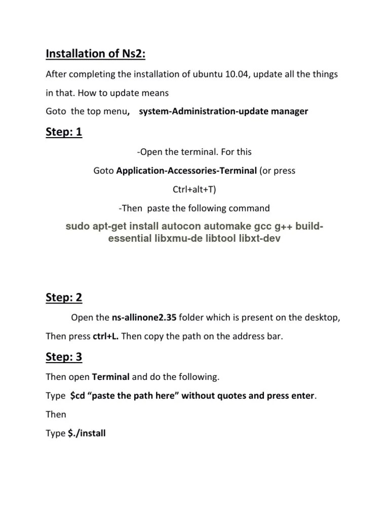 Installation of Ns2 Sudo AptGet Install Autocon Automake GCC G++