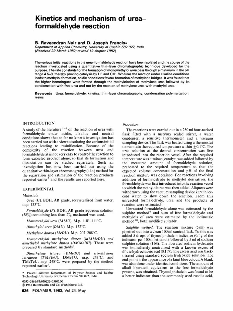 and Mechanism of Urea Formaldehyde PDF Urea Chemical