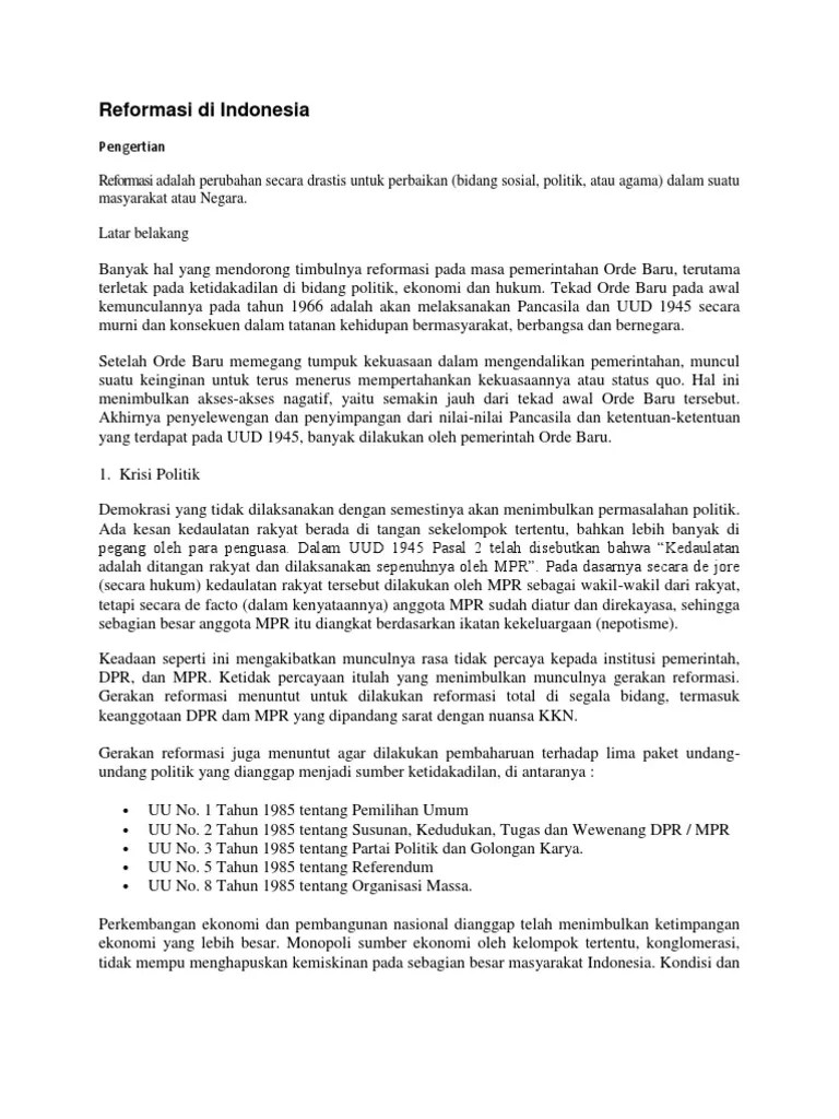 Latar Belakang Reformasi | PDF