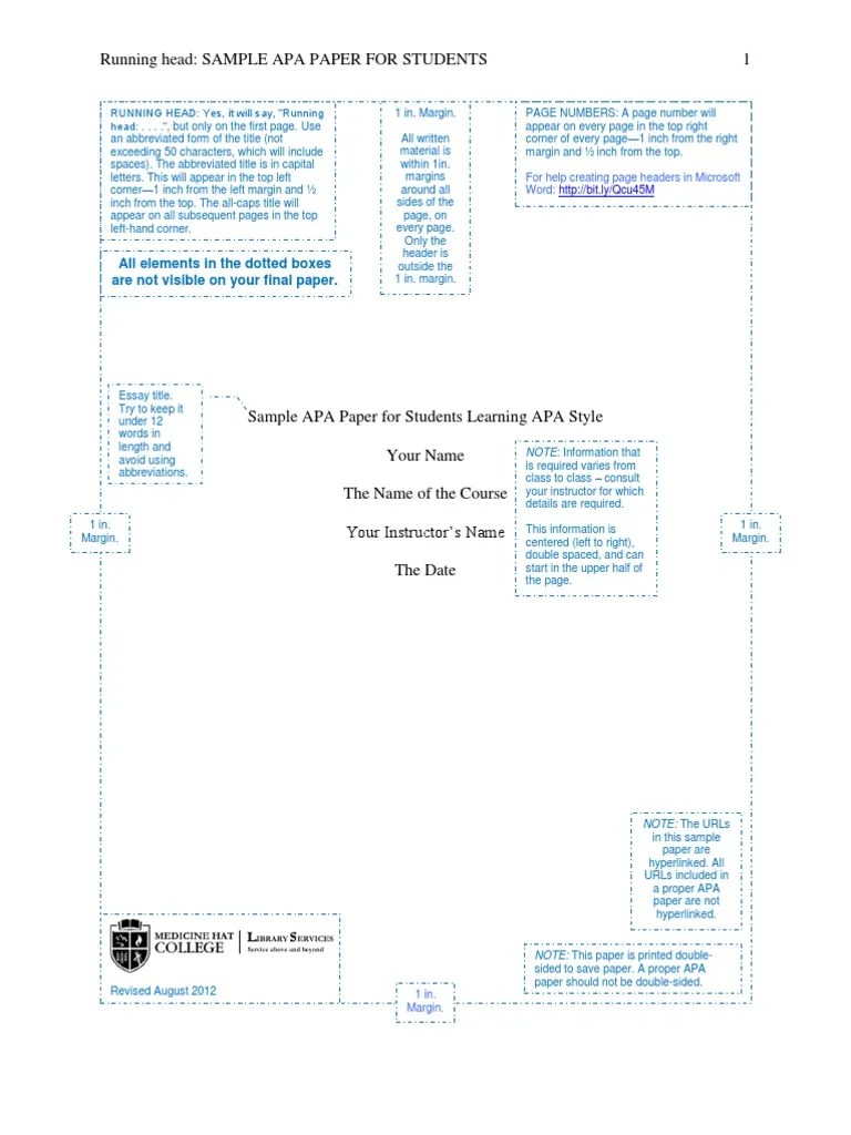 Running Head Sample Apa Paper For Students 1 All Elements in The