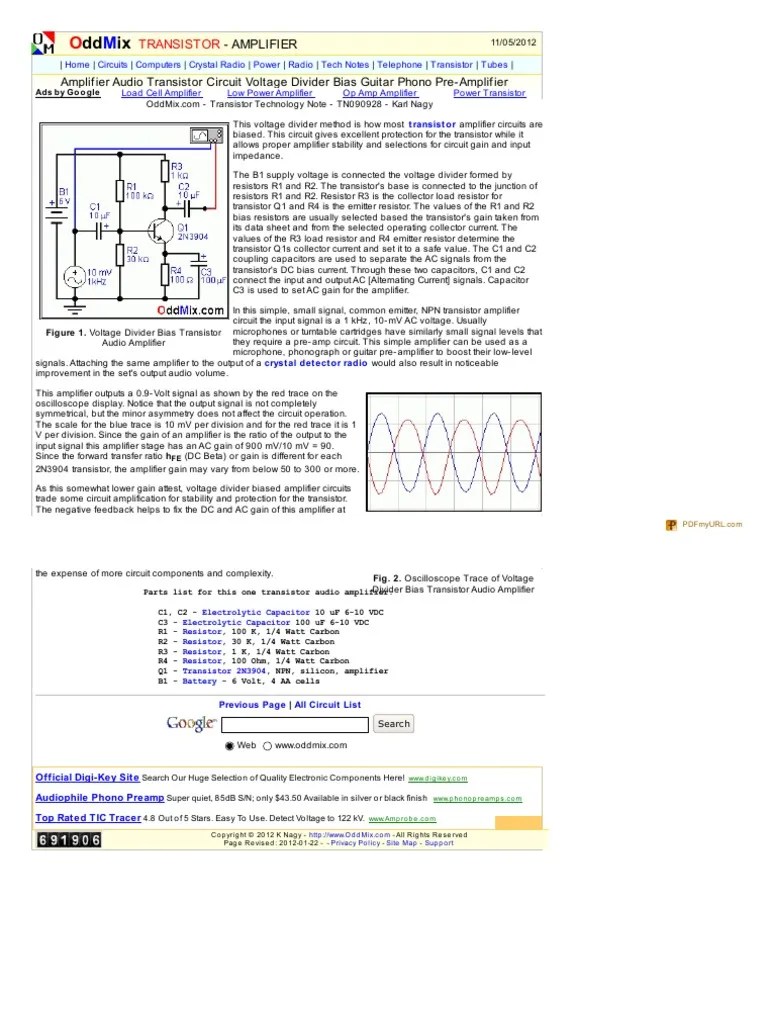 Amplifier Audio Transistor Circuit Voltage Divider Bias
