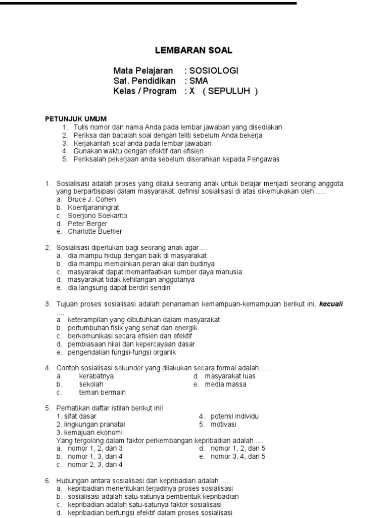 Soal Sosiologi X - 14 | PDF