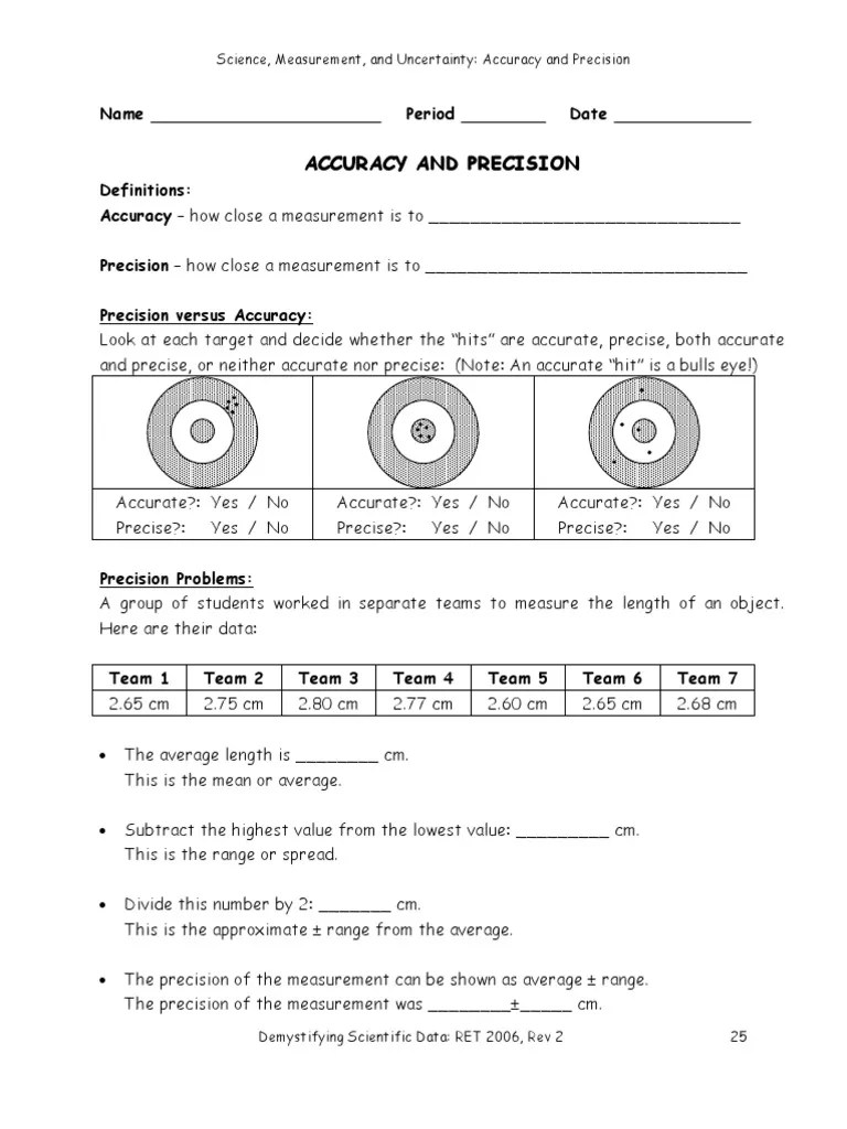 WorksheetAccuracy and PrecisionFinal